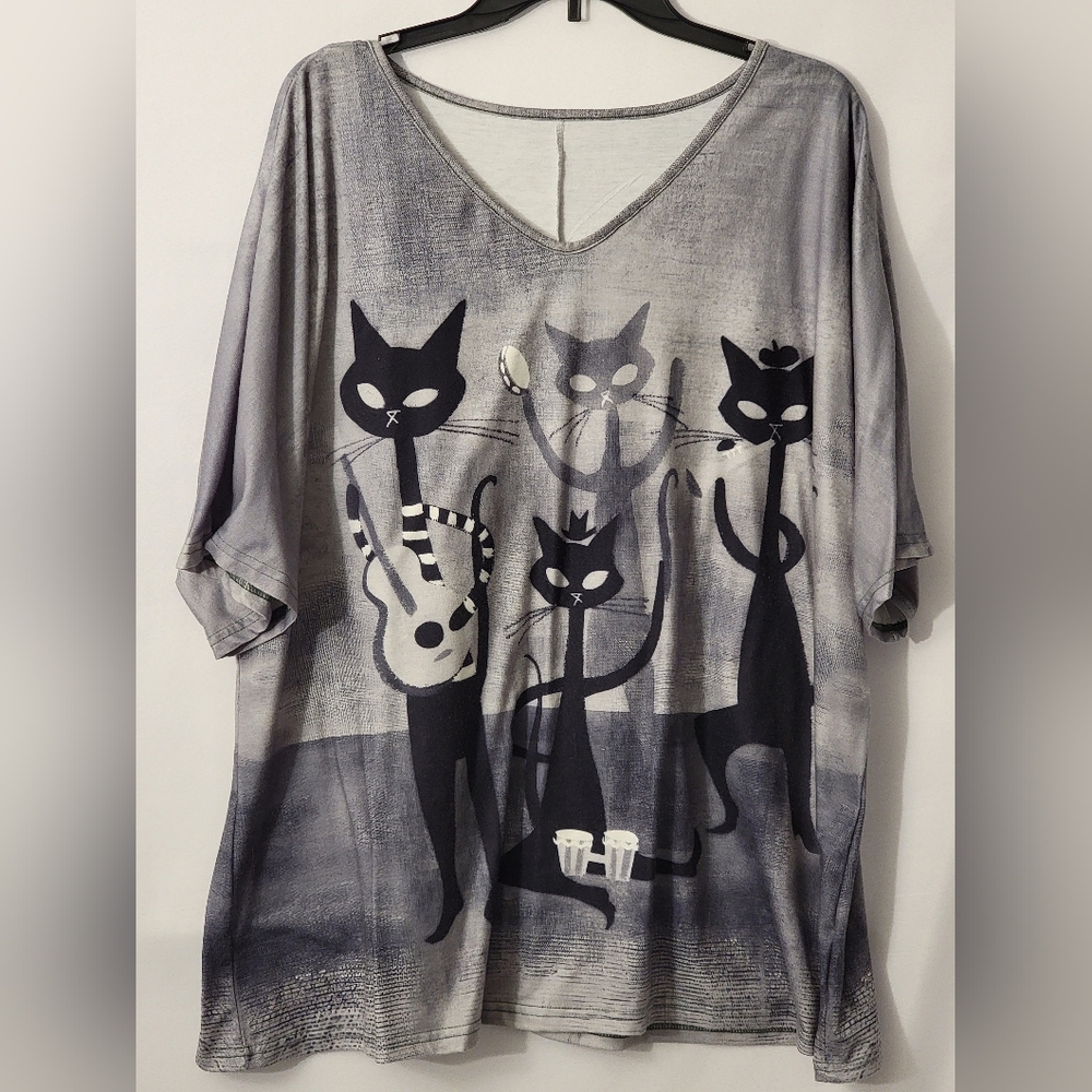 No Brand Chic Feline Band Cat Tee Size 4X